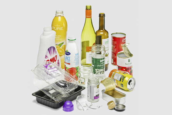 A waste products from plastic, glass and metal