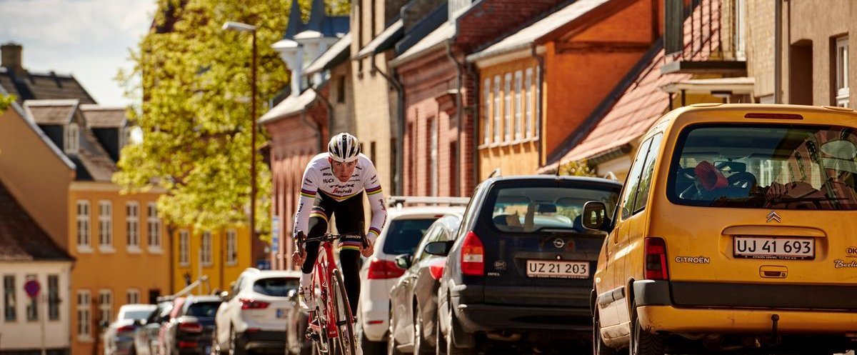 Man riding a bicycle in the city centre
