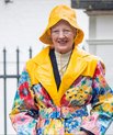 Danish queen in a yellow raincoat