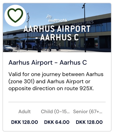 Prices shown on the Rejsebillet app
