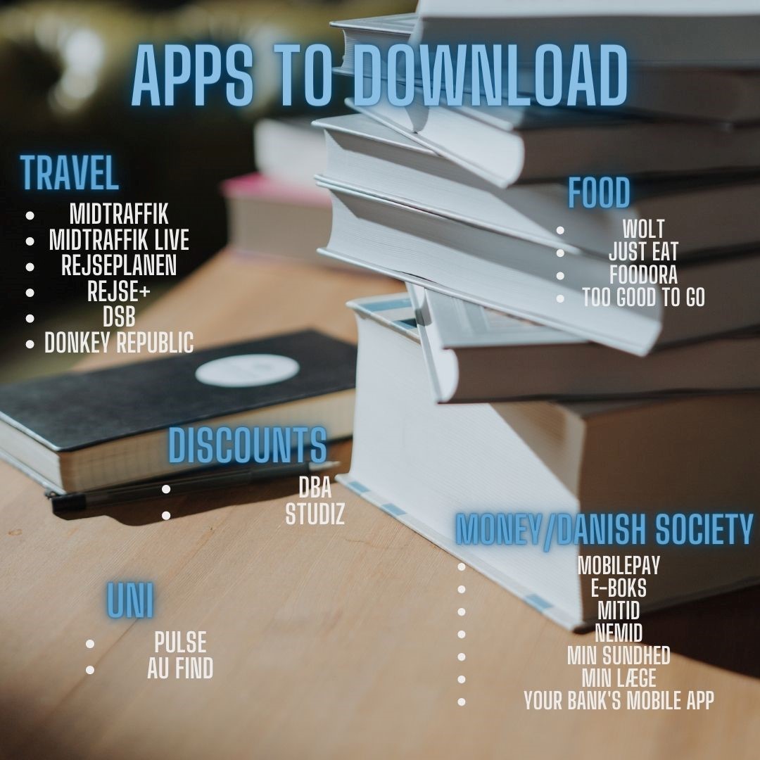Graphics named " Apps to download" with picture of books as a background